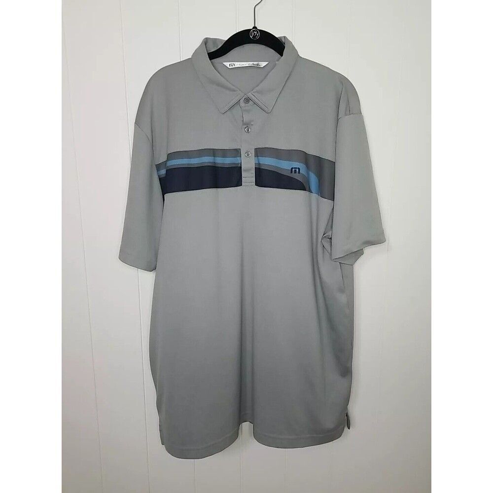 Travis Mathew Golf Polo Shirt Men's XL Gray Striped Performance Short Sleeve